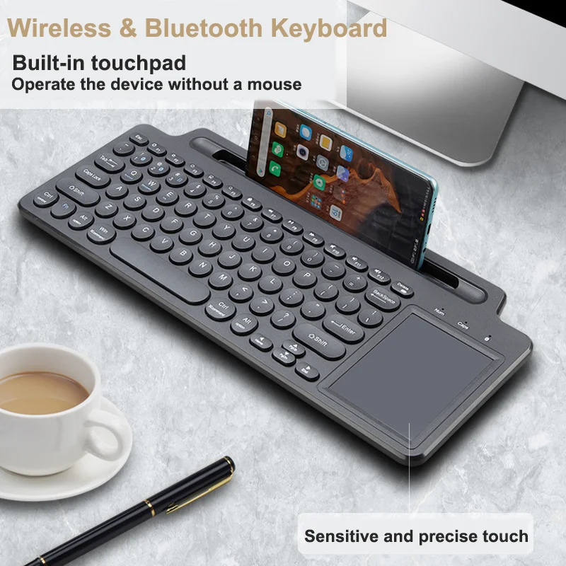 

2.4G Wireless Bluetooth Keyboard with Touchpad Mouse Slim Silent Keyboards With Numeric Keypad for Android IOS Desktop Laptop PC