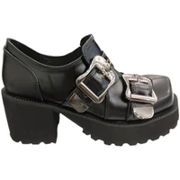 gothic punk platform shoes 2022 spring new buckle skull high heel small height increasing leather shoes women