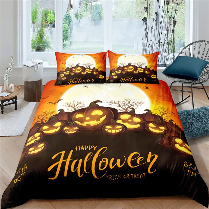 

Комплект постельного белья на Хэллоуин с мультяшной тыквой, пододеяльником и наволочкой из микрофибры, оленем с геометрическим принтом, одеяло с наволочкой, декор для комнаты