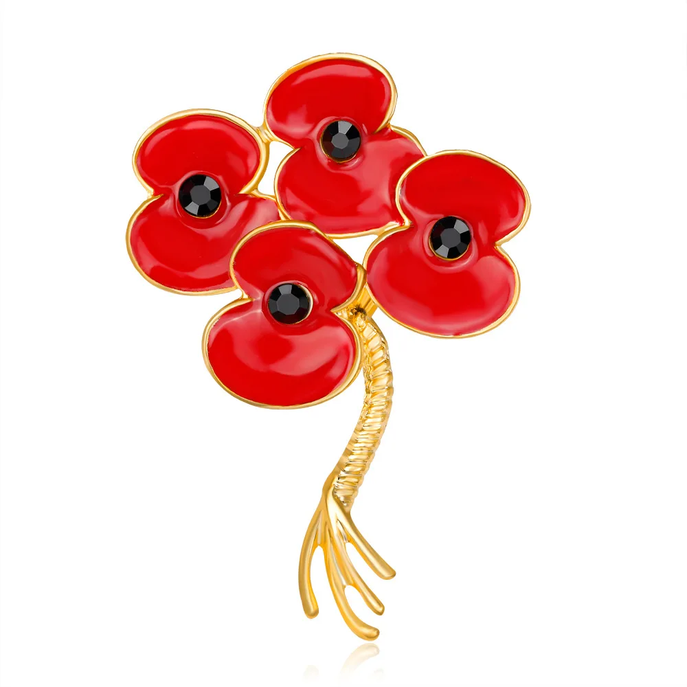 

TULX Red Enamel Poppy Flower Brooches Suit Clothes Shirt Collar Pin Brooch For Women Dress Coat Accessories