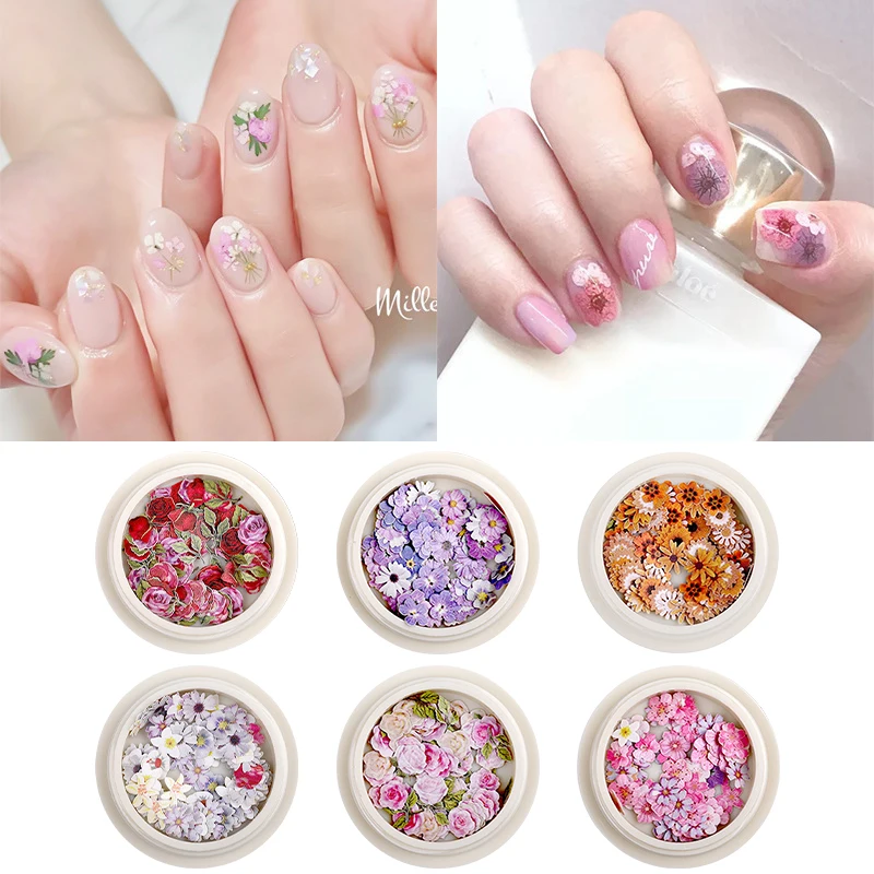 

50pcs/box Nail Art Color Mixed Small Daisy Flower Rose Ultra-thin Wood Pulp Patch Diy Nail Art Jewelry Nail Art Decoration