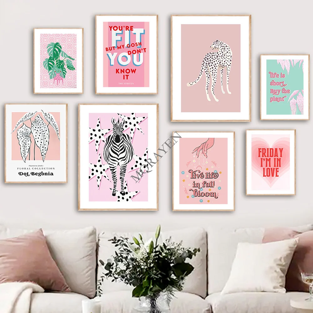 

Настенная картина с леопардом, тигром, зеброй, горошек, растениями, листьями, Настенная картина, скандинавские постеры и принты, картины для ...