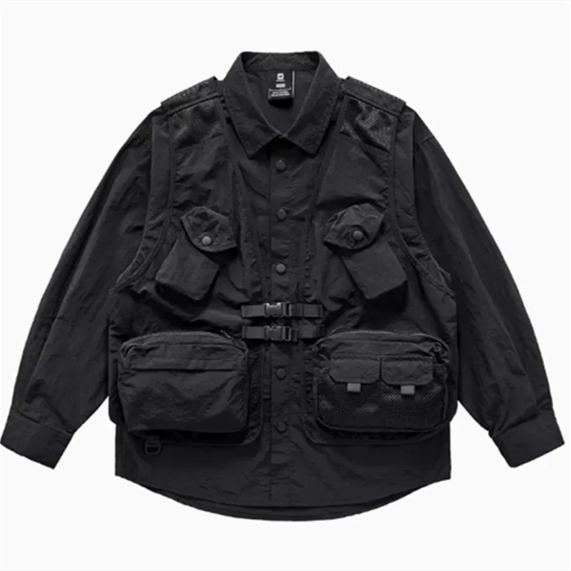 

Рубашка мужская с карманами, фальшивая двухкомпонентная куртка с длинным рукавом, верхняя одежда для активного отдыха, спорта, походов, работы, пальто, на весну