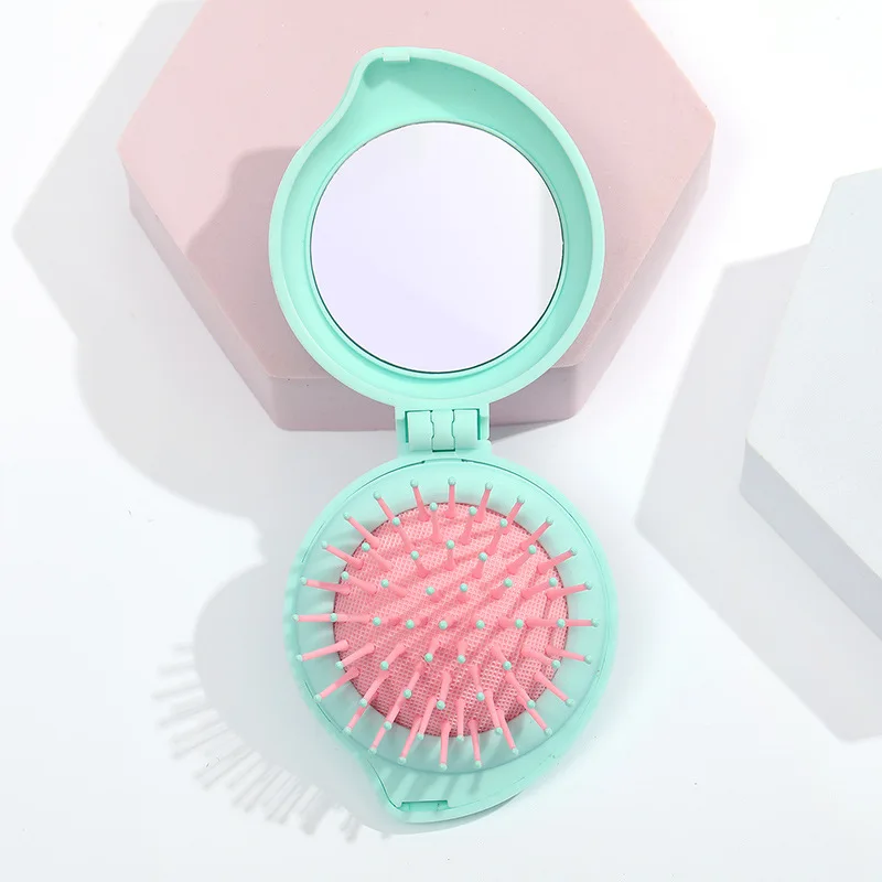 

Folding Comb With Mirror Cute Peach-Shaped Pocket Hair Brush Portable Mini Travel Head Massage Air Cushion Comb Hairdressing