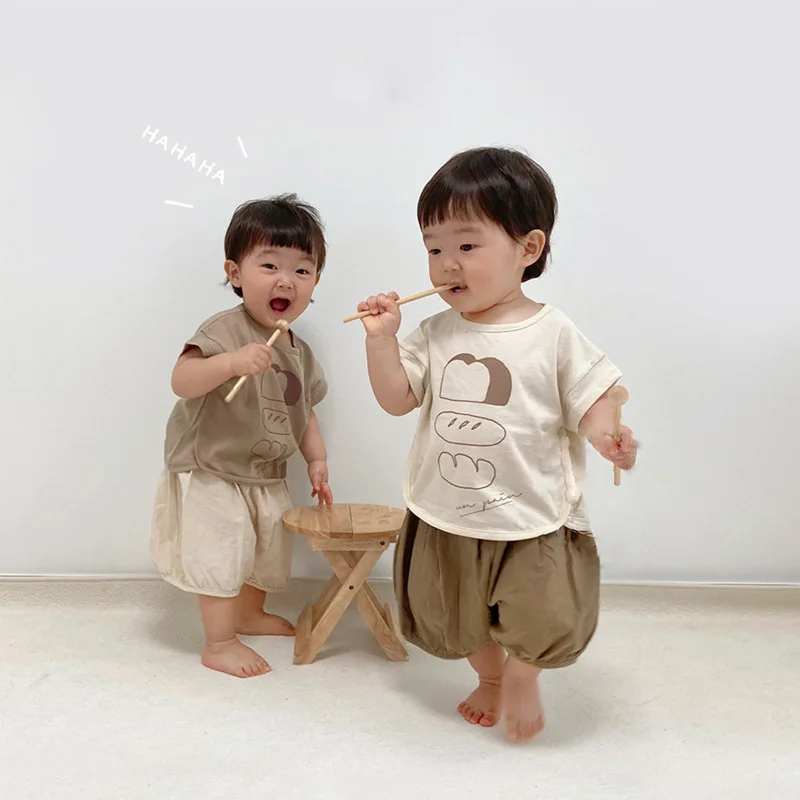 2023 New Baby Summer Short Sleeve Clothes Set Infant Cute Cartoon Print T Shirts + Pants 2pcs Suit Cotton Toddler Loose Outfits