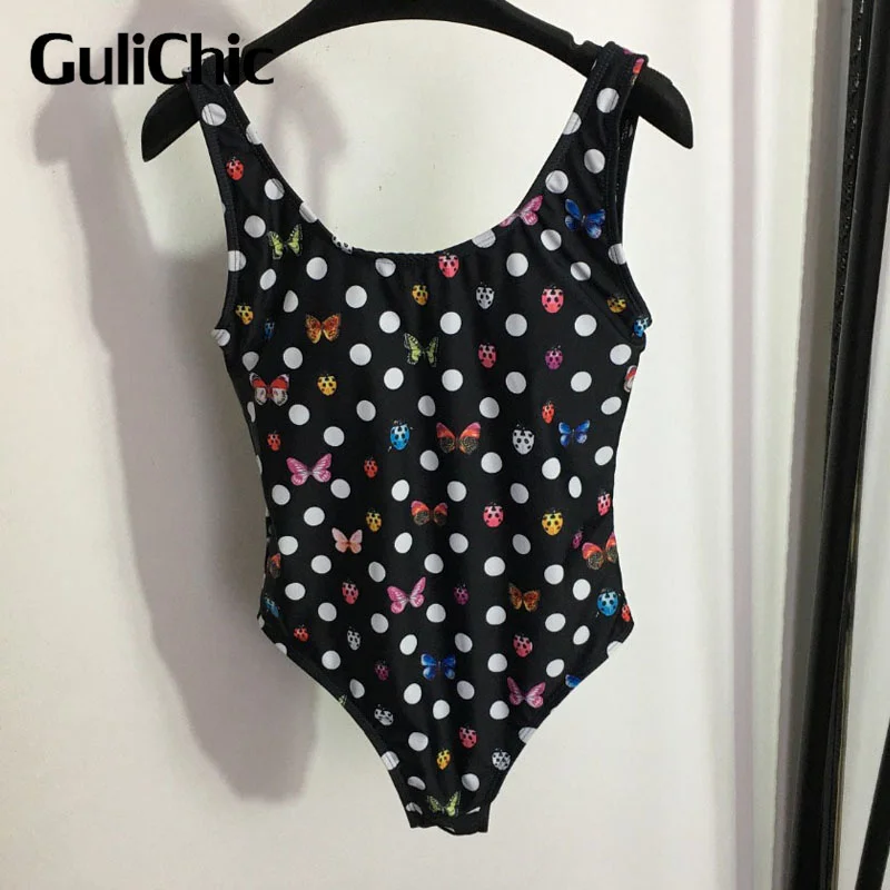 

Женское боди с бабочкой, божьей коровкой и принтом в горошек