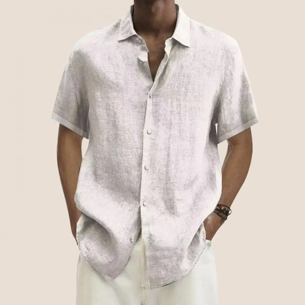 

Short Sleeves Great Single-breasted Lapel Men Tops Lightweight Summer Tops Solid Color Daily Clothes