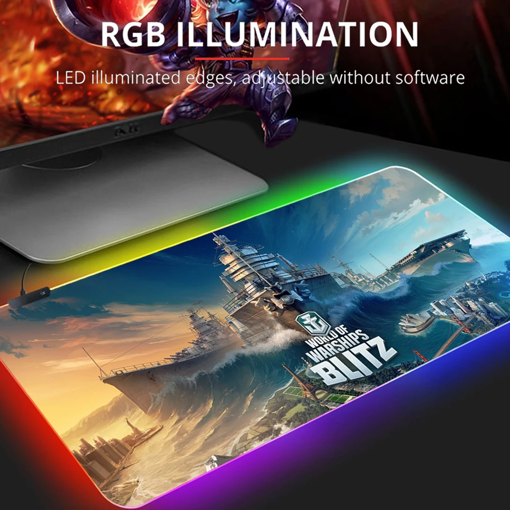 RGB популярный игровой коврик для мыши World Of warship с замком водонепроницаемый