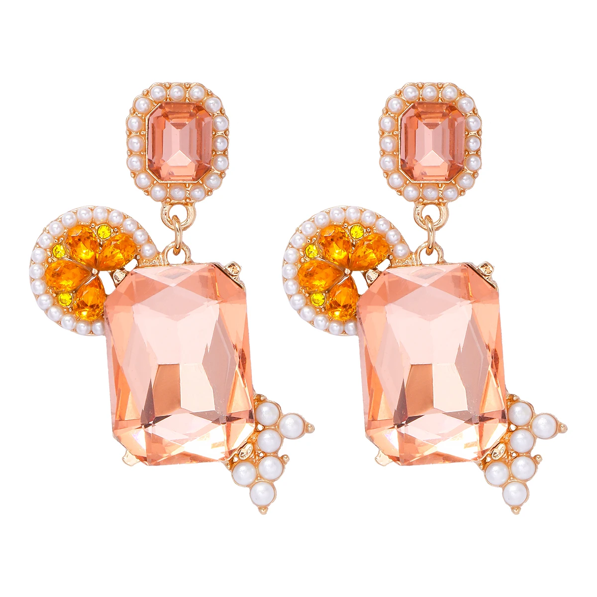 

JURAN New Luxury Pink Crystal Pearl Earrings For Women Elegant Party Accessories 2023 Trend Summer Jewelry Femme Brincos Gifts