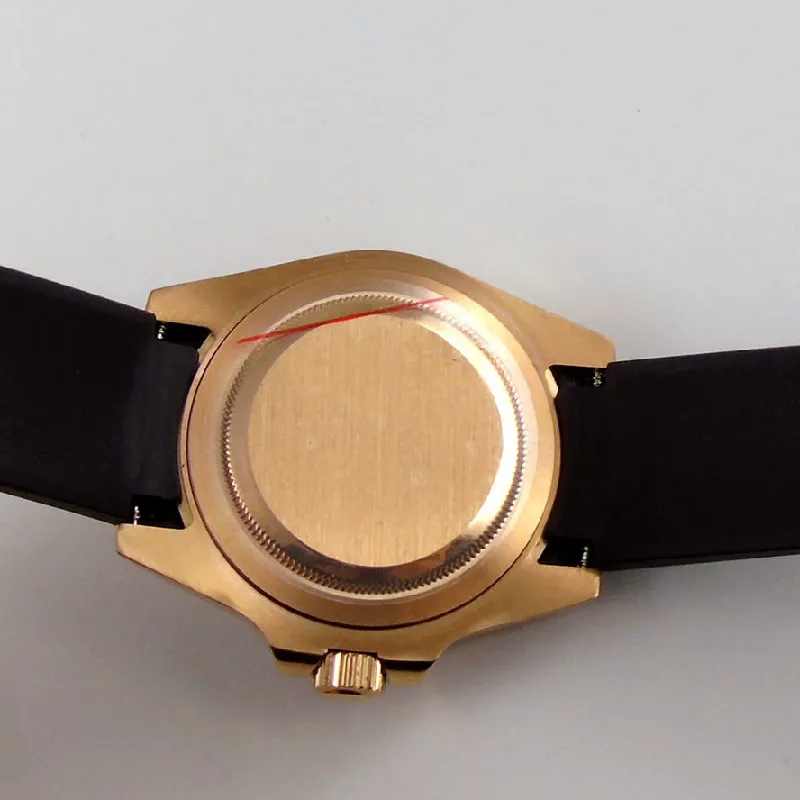 Rose gold stainless steel case + black silicone strap 40mm Sapphire magnifying glass lens Suitable for NH35/NH36 movement