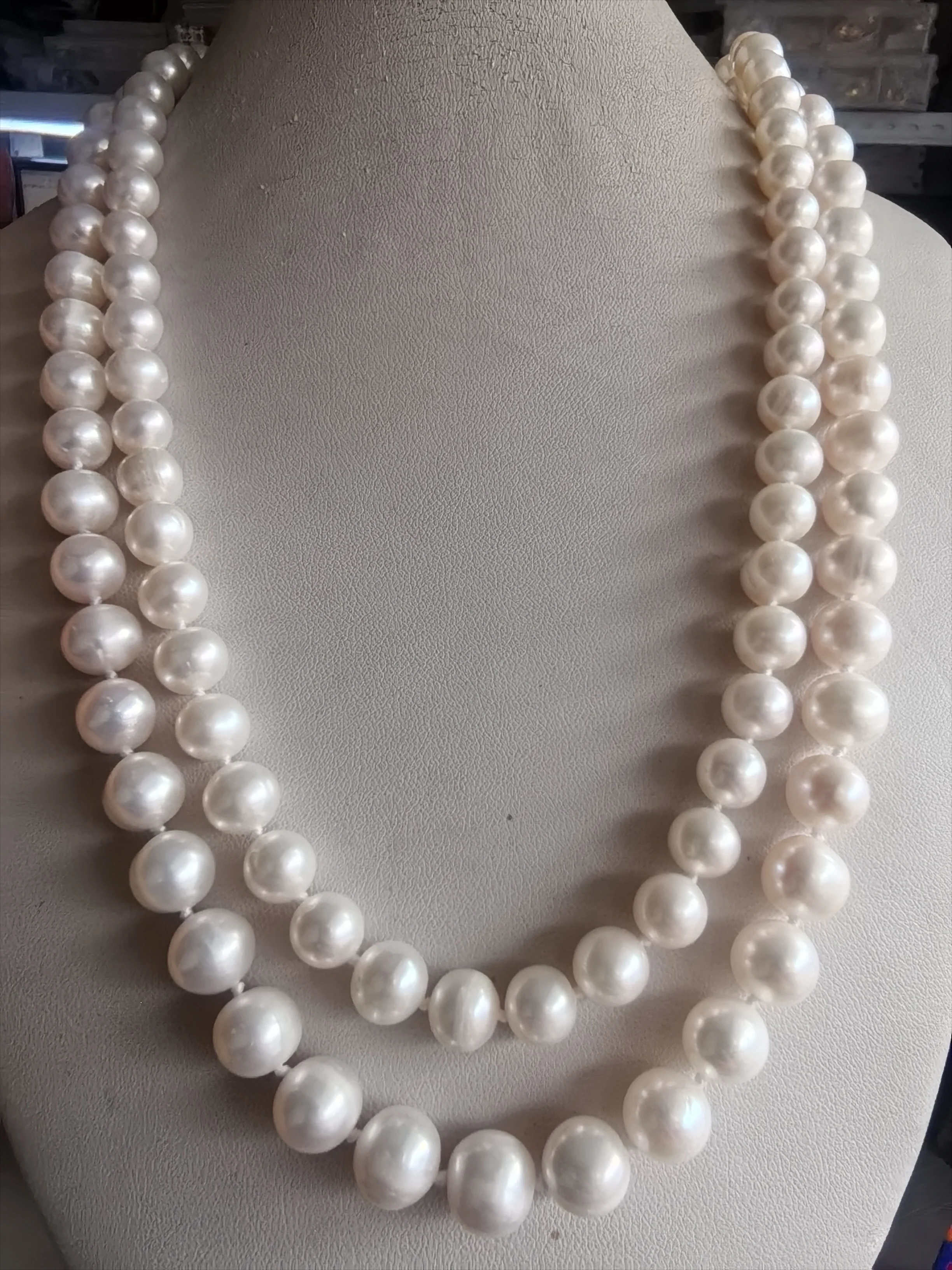 Ожерелье из жемчуга с двойной цепочкой AAAA 8-9 + 9-10 мм натуральное круглое ожерелье