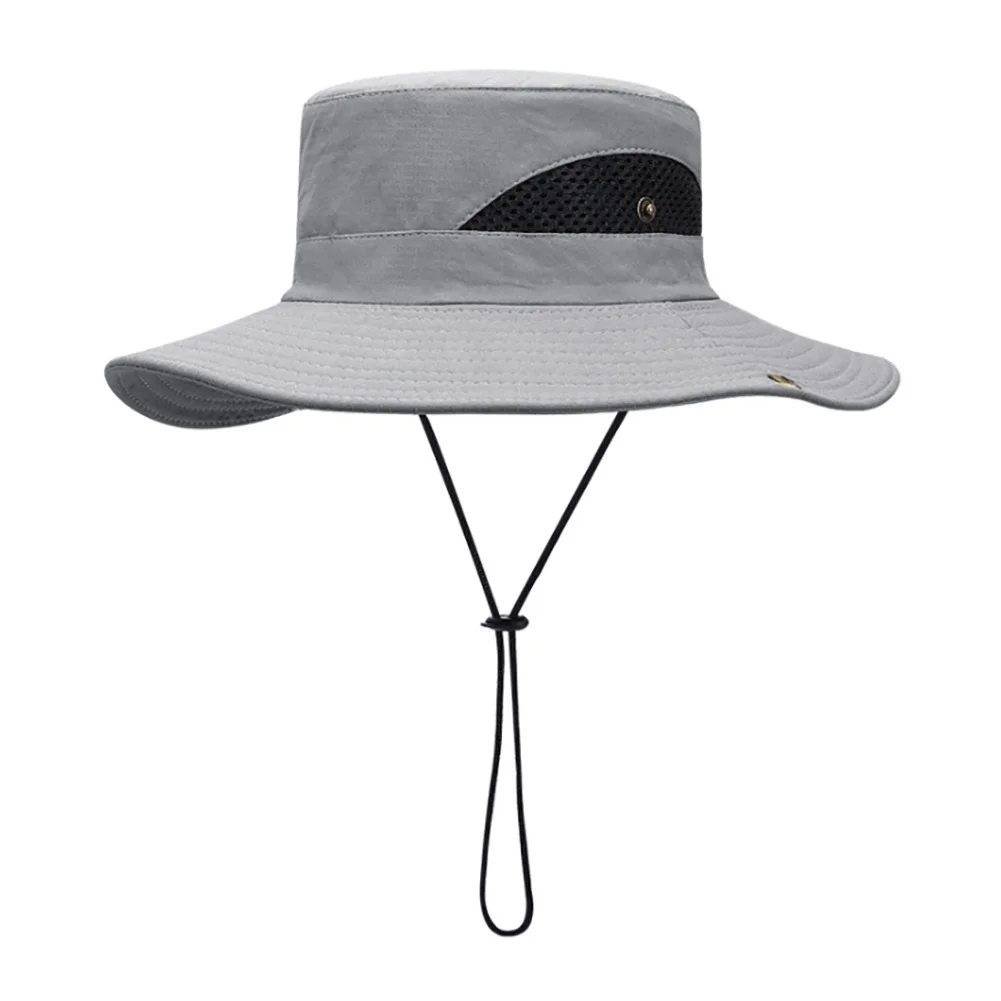 

Outdoor Men Hats Fishing Cap Solid Color Wide Brim Anti-UV Beach Sun Caps Bucket Hat Summer Hiking Camping