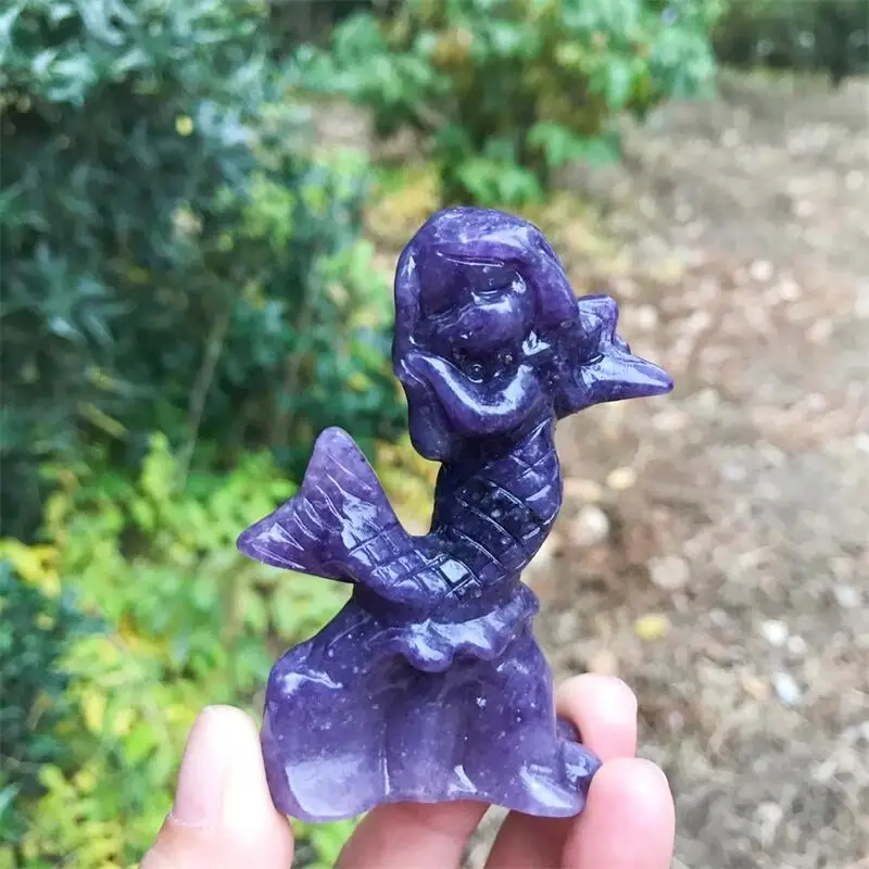 Фигурка из натурального кристалла лепидолита и русалки 8 см резной лечебный