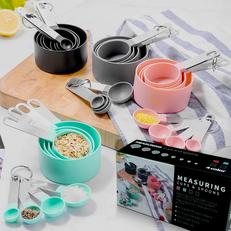 

Creative 4-color Stainless Steel Measuring Cup Set with 10 PP Plastic Measuring Cups DIY Baking Supplies Combination Measuring