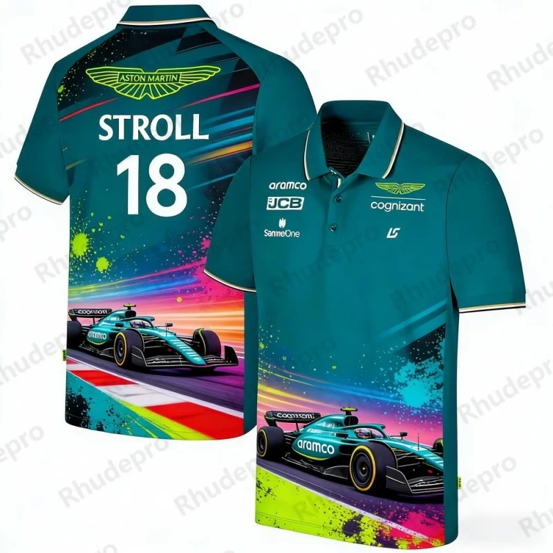 Фото Футболка-поло Aston Martin Team Alonso 14 F1 Racing: дышащая повседневная спортивная рубашка для фанатов, для ежедневной носки №2
