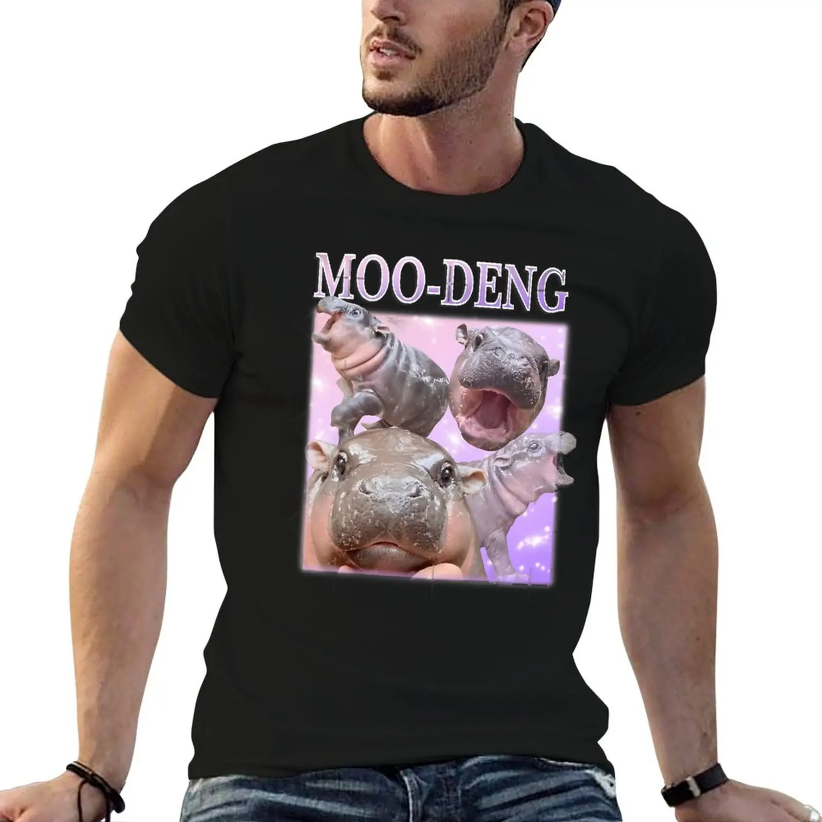 Фото Официальная футболка MOO DENG THE FAMOUS BABY PIGMY HIPPO MOODENG, легкая базовая рубашка с короткими рукавами №1