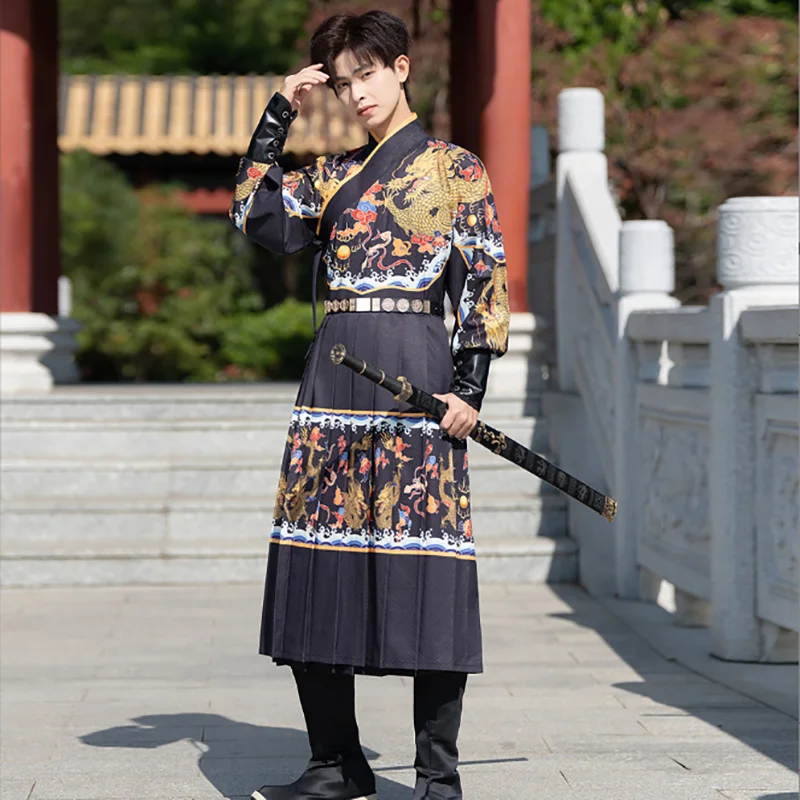 Китайский мужской ханьфу древний традиционный летающая рыба черный красный