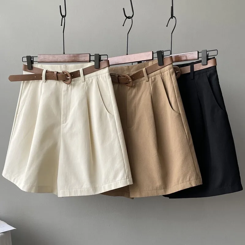 

High Waist Shorts For Women Summer 2023 Casual Loose A-line Wide Leg Short Pants Solid Fashion Pocket Office Lady Trousers