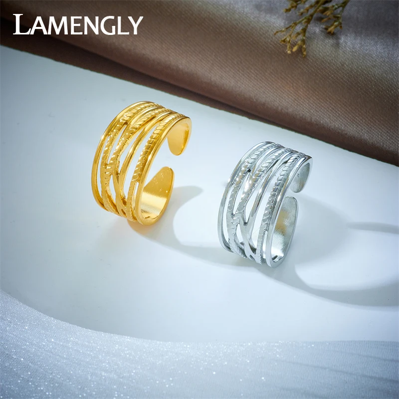 

LAMENGLY 316L Stainless Steel Multilayer Cross Twist Adjustable Ring For Women New Vintage Girls Open Rings Jewelry Party Gifts