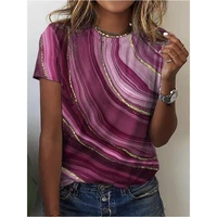 womens clothing summer 2022 novelties abstract painting short sleeve print crew neck blouses for ladies in offers kpop clothes