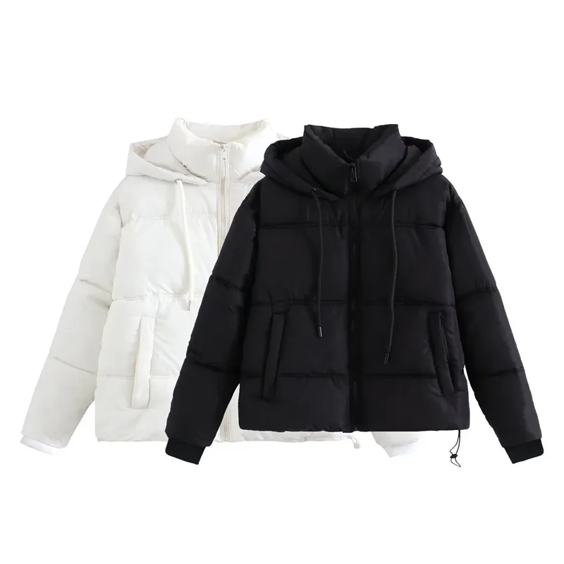 KoHuiJoo  Fashion Loose Casual Cotton Padded Jacket Women Outerwear New 2022 Hooded Drawstring Down Cotton Parkas Coat White