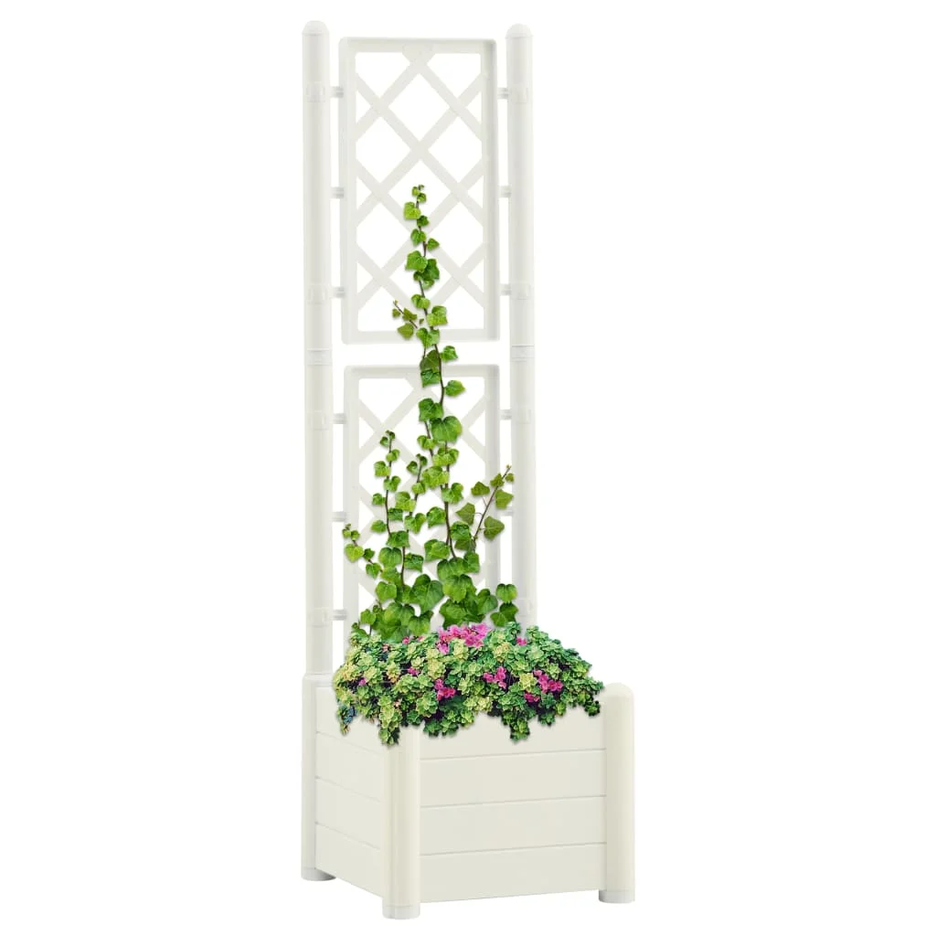 

Garden Planter with Trellis, Patio Plant Pots, Raised Bed 43x43x142 cm PP White