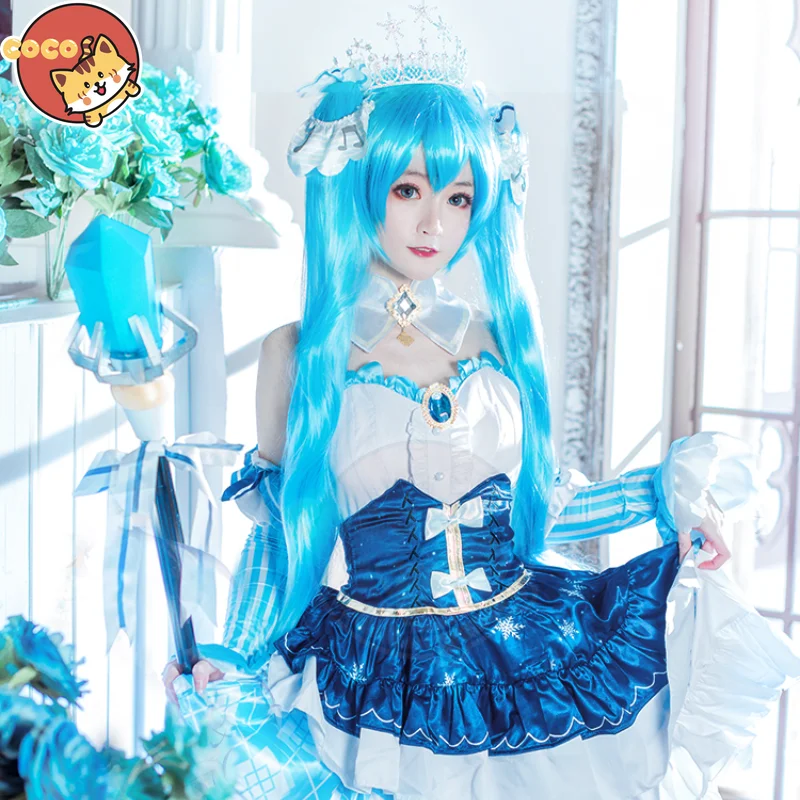 

Miku Косплей Костюм виртуальной певицы принцессы 2019 Снег Мику Cos Полный Костюм VOCALOID парик Корона Лолита платье Cos Реквизит для выступления