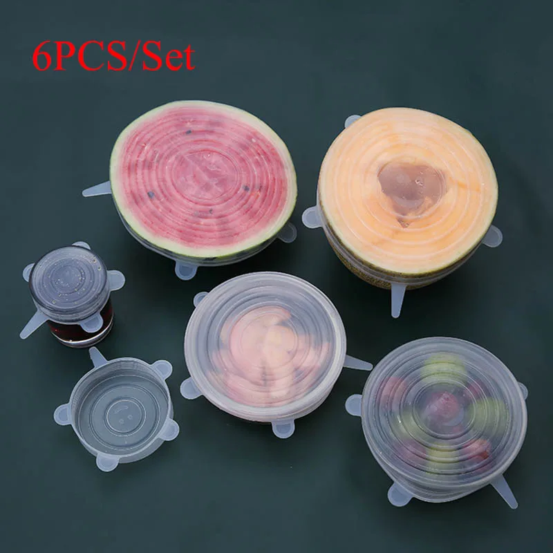 6PCS Silicone Stretch Lids Universal Silicone Food Wrap Bowl Pot Lids Silicone Cover Pan Cooking Kitchen Accessories Supplies