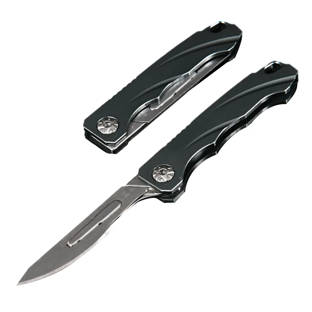 

5'' Carbon Steel Blade-Knife Outdoor Camping Self Defense Survival-Knife Tool Folding Portable Key-Knife With 10pcs Blade