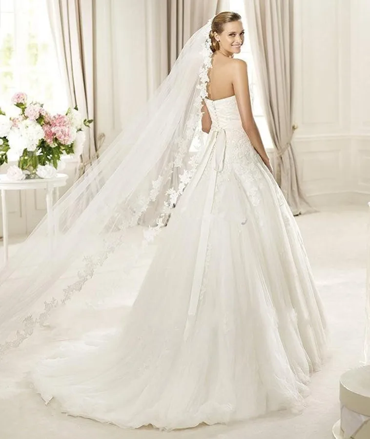 

2021 Real Photos White/Ivory Wedding Veil 3m Long Comb Lace Mantilla Cathedral Bridal Veils Wedding Accessories Veu De Noiva