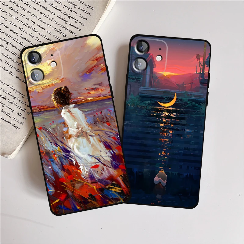 

Cute Child Oil Painting Style Mobile Phone Case For iPhone 13 Pro Max 12 Mini 11 X XS XR 7 8 Plus SE 2020 6S 6 phone Fundas