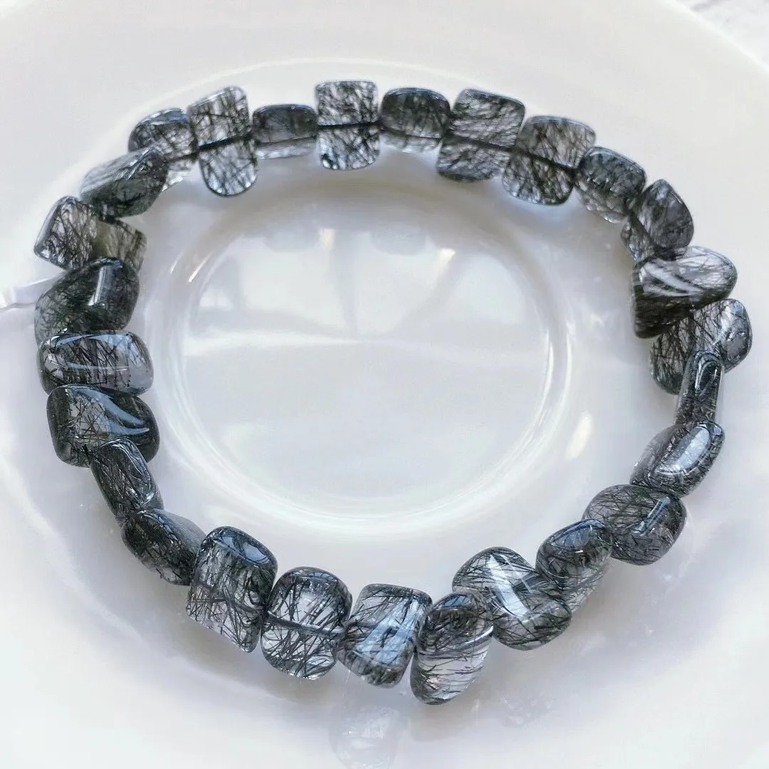 

11mm Natural Black Hair Rutilated Quartz Bracelet Jewelry For Women Men Beauty Gift Crystal Beads Reiki Gemstone Strands AAAAA