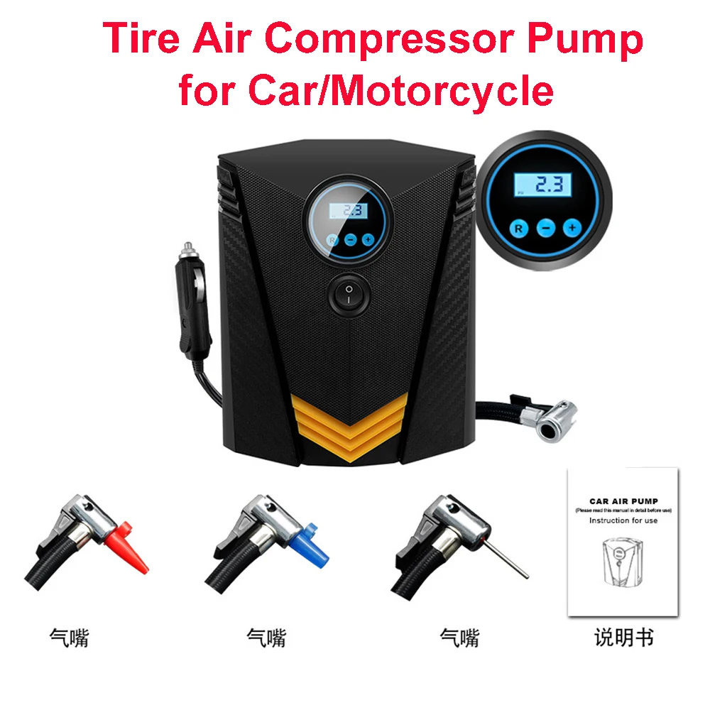 Pump For Motorcycle Bike 120w Digital Tire Inflator Led Light Dc 12v Portable Tool Tire-air-pump