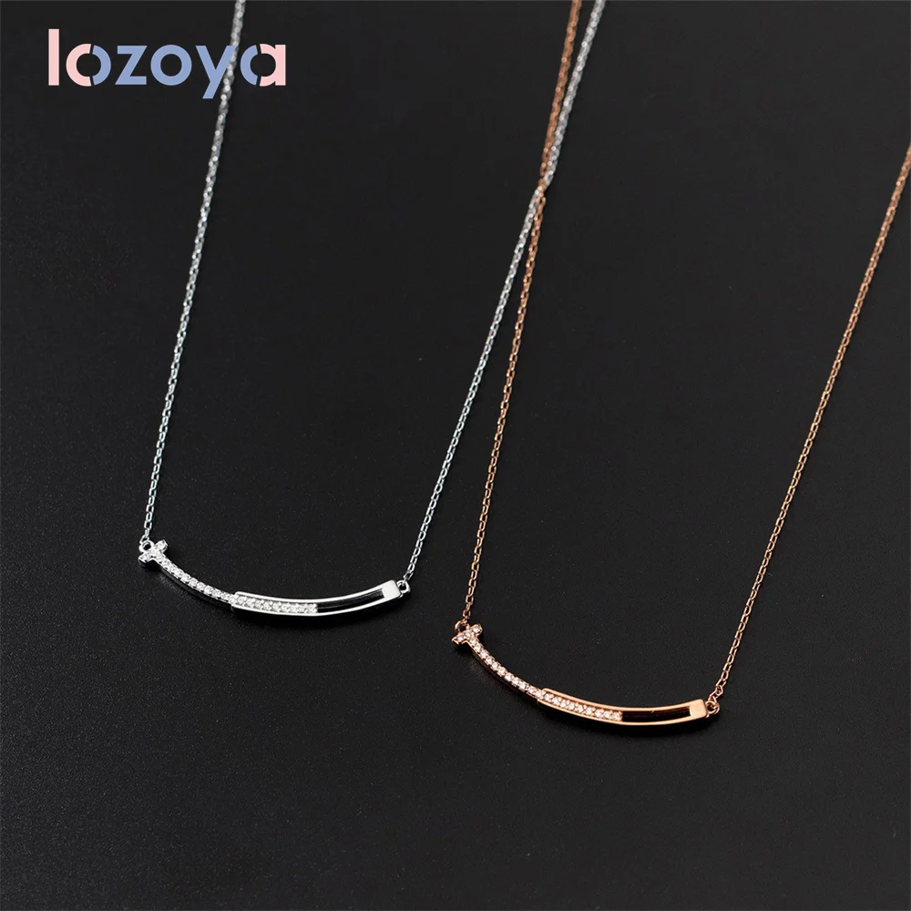 

Lozoya Smile Clavicle Chain Necklace 925 Silver Chains Woman Luxury Jewelry Curved Simple Necklace Pendant Fine CZ Jewels Gift