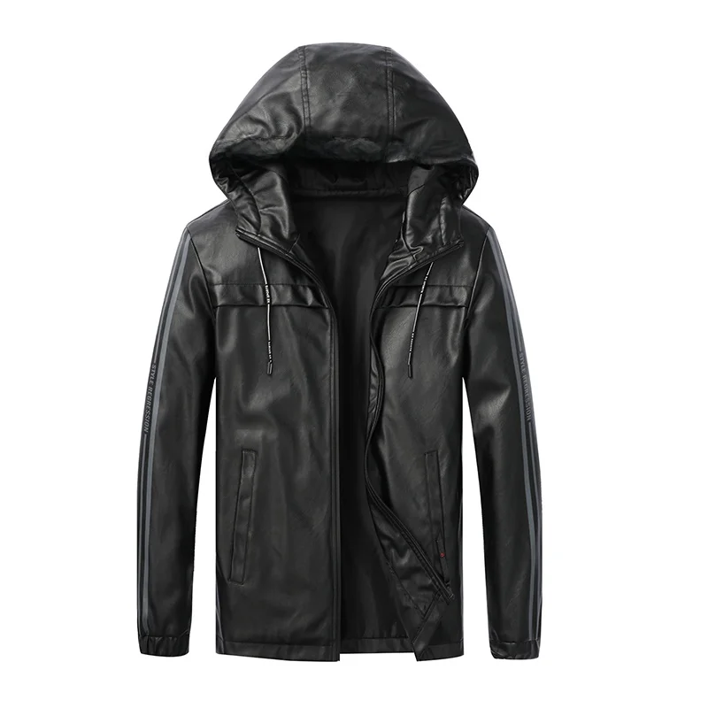 Мужское кожаное пальто с капюшоном Fuguiniao облегающая весенне-осенняя верхняя