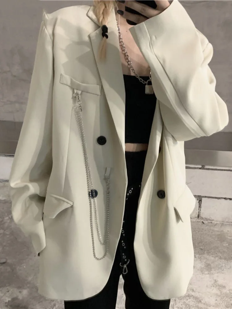 

Куртка женская в стиле панк/готика, модная Свободная Повседневная офисная верхняя одежда, с цепочкой в стиле K-POP, весна-осень