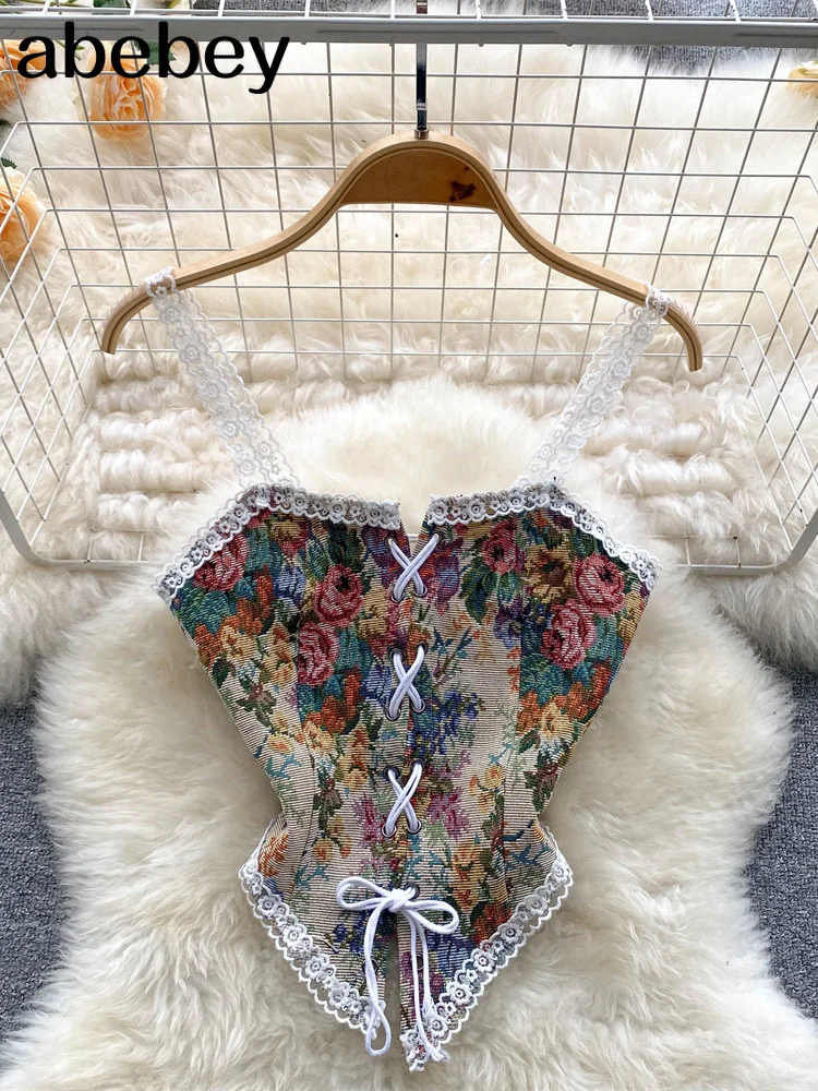 

Новинка 2022, стильные винтажные топы с принтом, Женский шикарный корсет, укороченный топ, Женский бандажный цветочный принт, вечерний клубны...