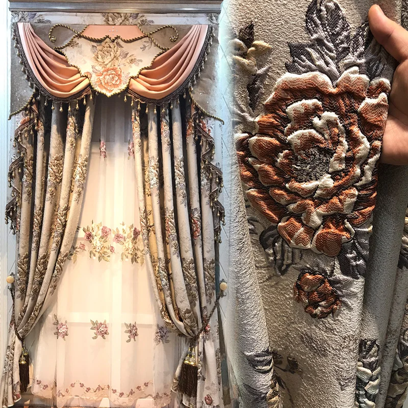 

European Style High-precision Jacquard Curtain Cloth Living Room Bedroom Shading Modern Floor Curtain thickening shading cloth