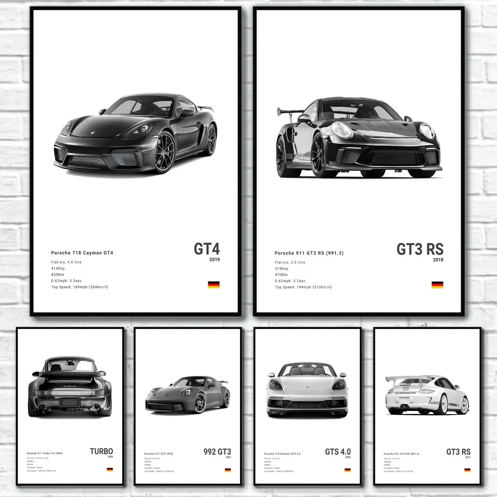 Спортивный автомобиль P-Porsc-Che RS-911 TURBO S GT4 Плакат Липкая настенная художественная