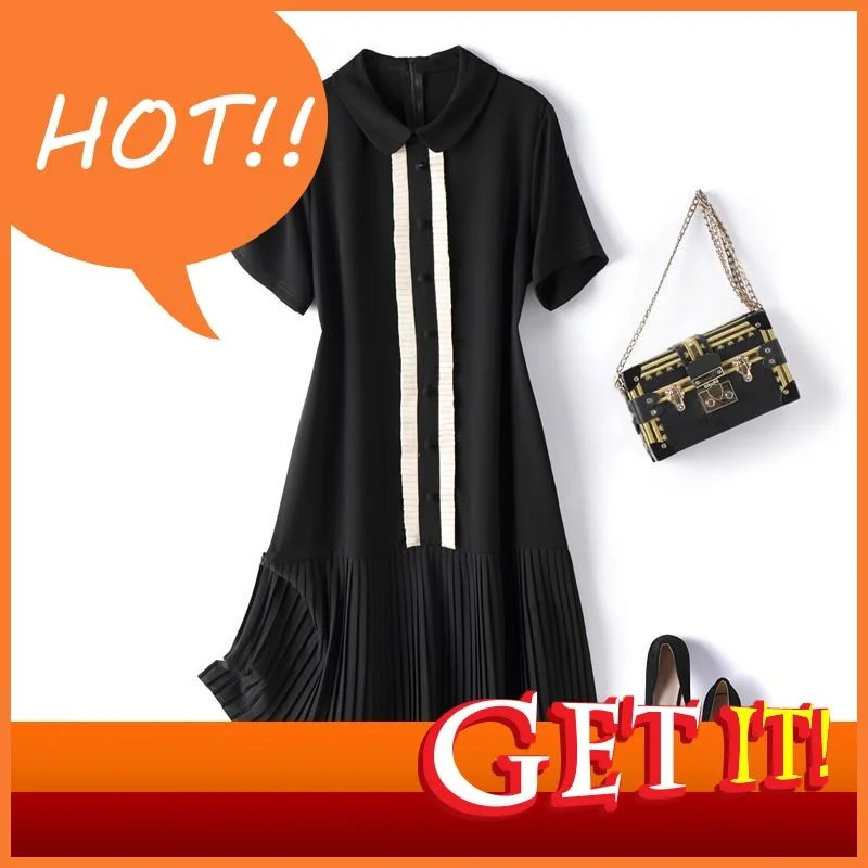 

Платье во французском стиле Хепберн, Черное женское платье 2023, облегающее летнее платье с оборками и кукольным воротником и коротким рукавом в европейском стиле для женщин