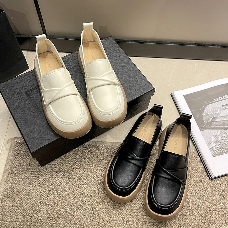 

Туфли женские с круглым носком, повседневная мягкая обувь без застежек, лоферы с мехом, ретро удобные, без застежки, осень