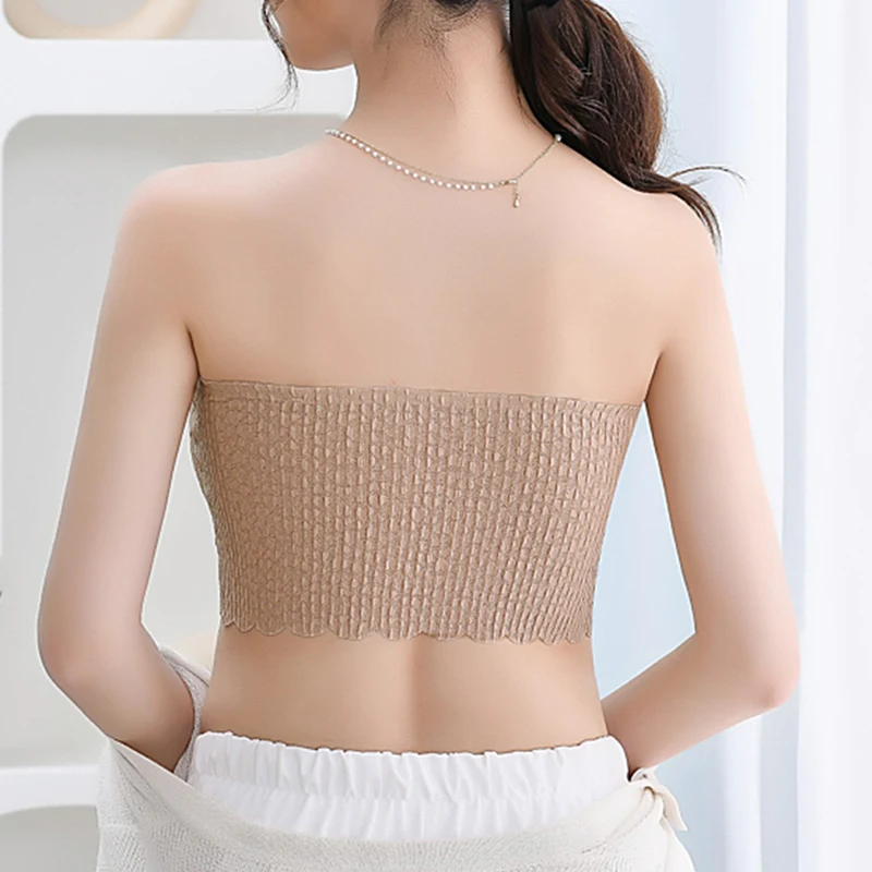 2pcs/set New Thin seamless Tube Top No Straps Non-slip Women Underwear Small Breasts gather No Steel Ring Latex Cup Pad