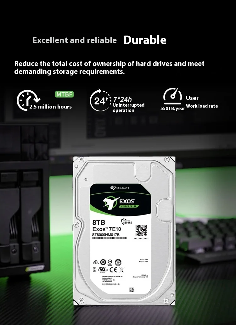 Фото ST8000NM017B Seagate Exos 7E10 8 ТБ 7,2 КБ SATA 6 Гбит/с 256 МБ 8,9 см Интерно жесткий диск №5
