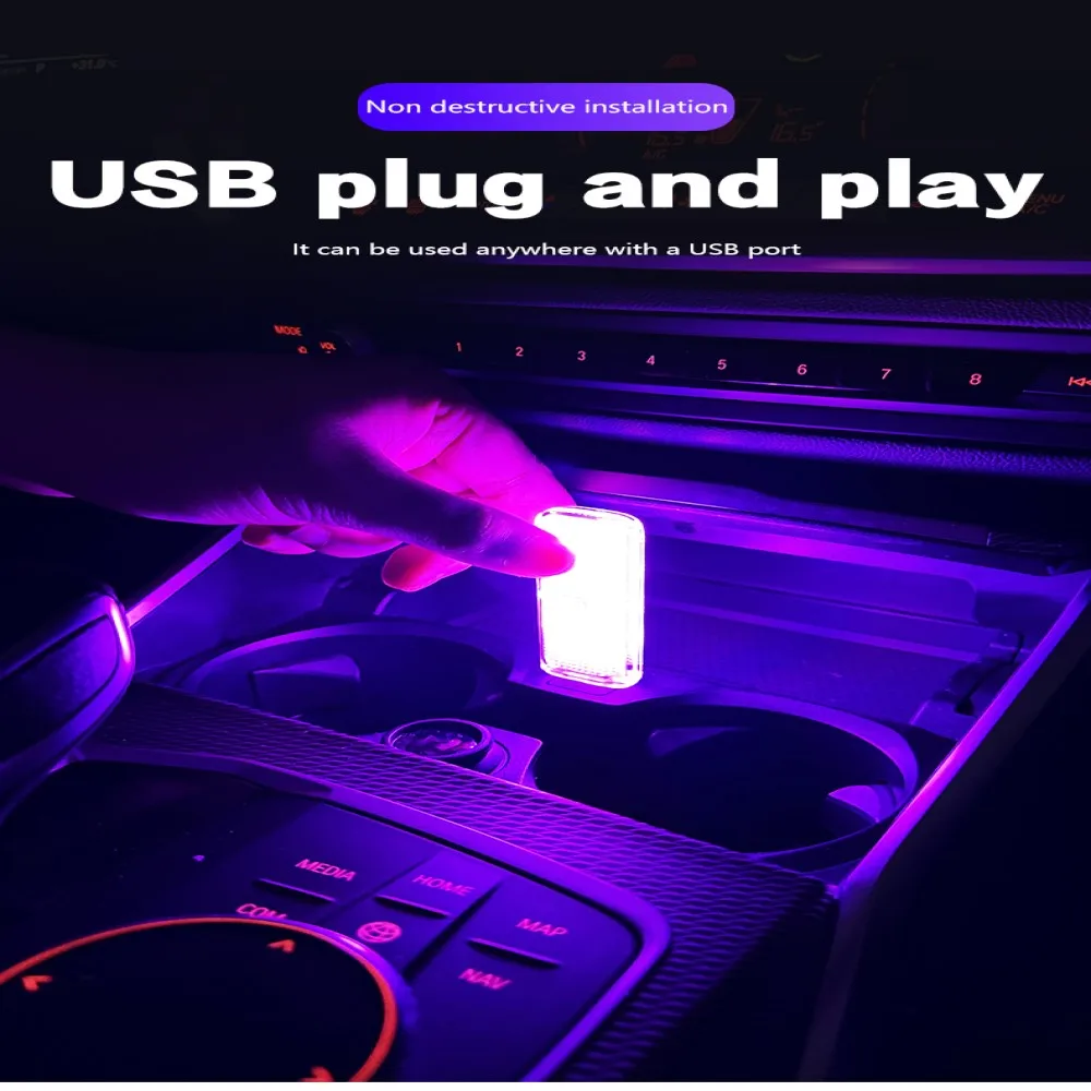 2 шт. USB светодиодные лампы для салона автомобиля декоративные атмосферные огни с