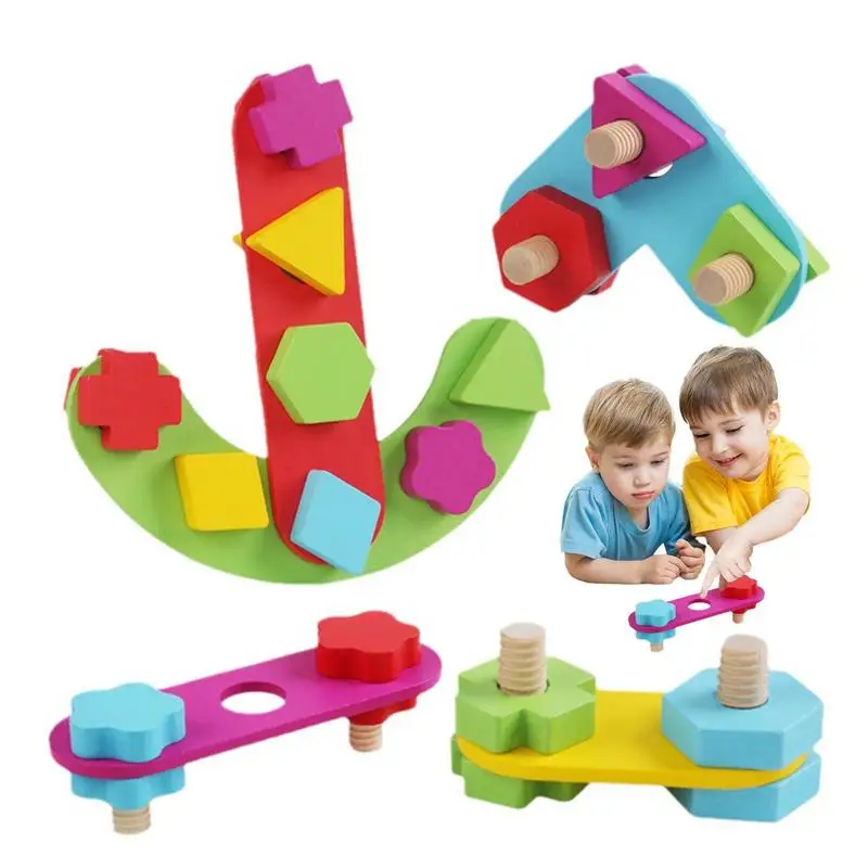 

Деревянные игрушки-гайки и болты для мелкой моторики, игрушки Монтессори, сенсорные строительные блоки, набор для строительства, игрушки богатых цветов