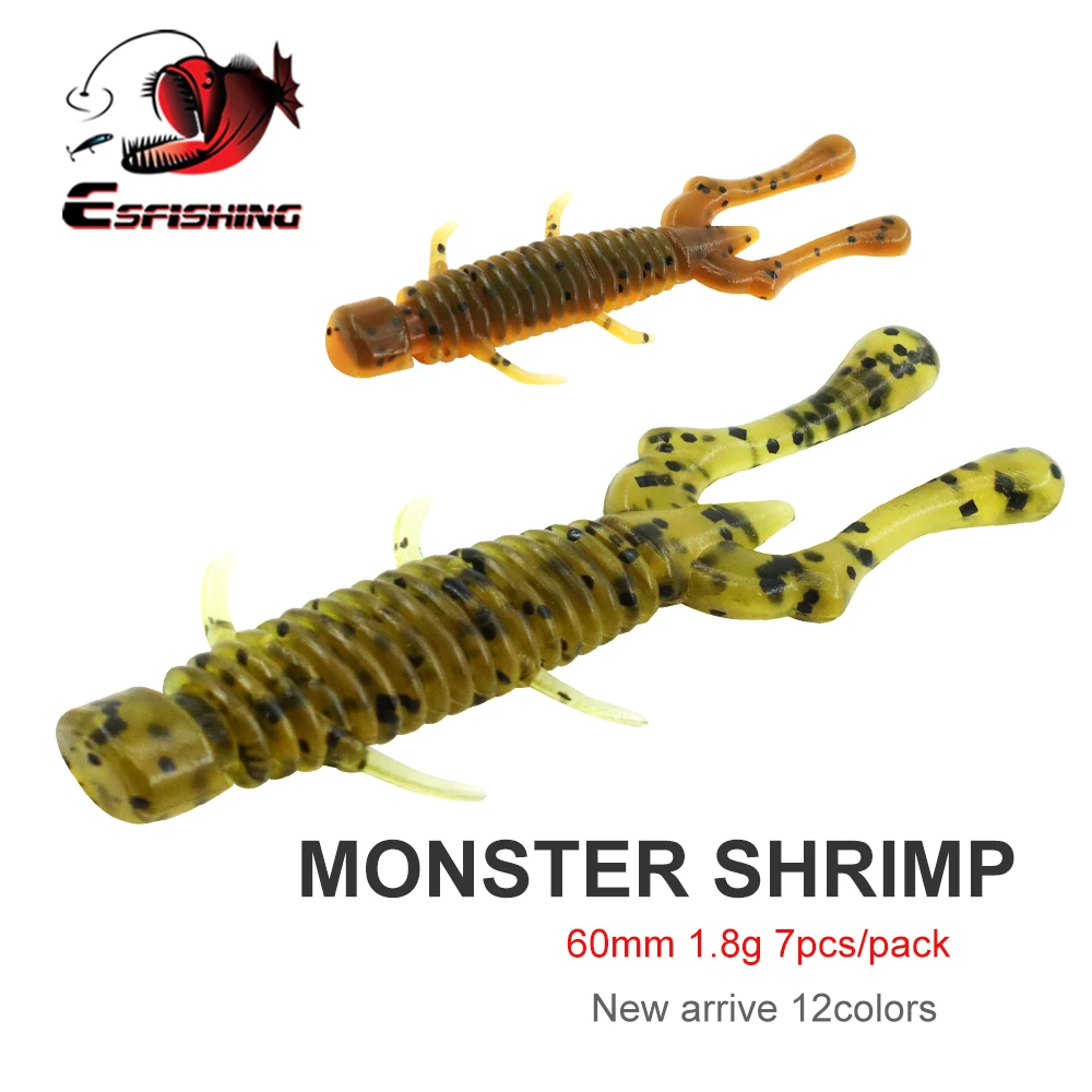 

ESFISHING New Hot Sale Worm Monster Shrimp 60mm1.8g Soft Silicone Bait Injection Scent Salts For Fishing Lures