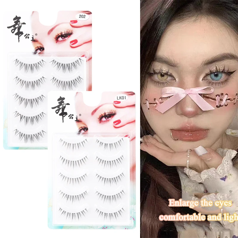 

5Pairs Natural Fairy Lash Extension Cross Curling Little Devil Natural False Eyelashes Big Eyes Wispy Long Daily Eye Makeup