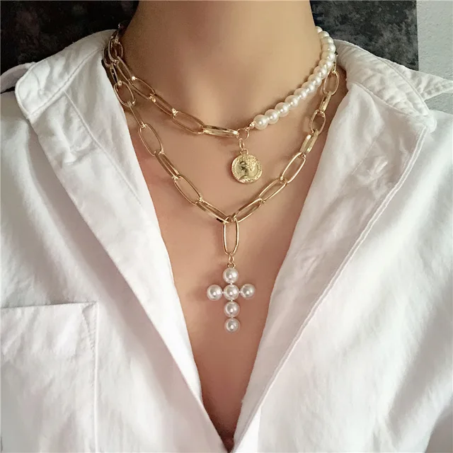PEARL CROSS CHAIN NECKLACE SET 1