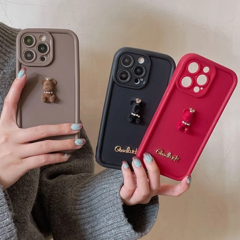 Мягкий силиконовый чехол для телефона с 3D буквой Crown Bear iPhone 15 16 Pro Max 14 13 12 11 XS XR 7 8 Plus