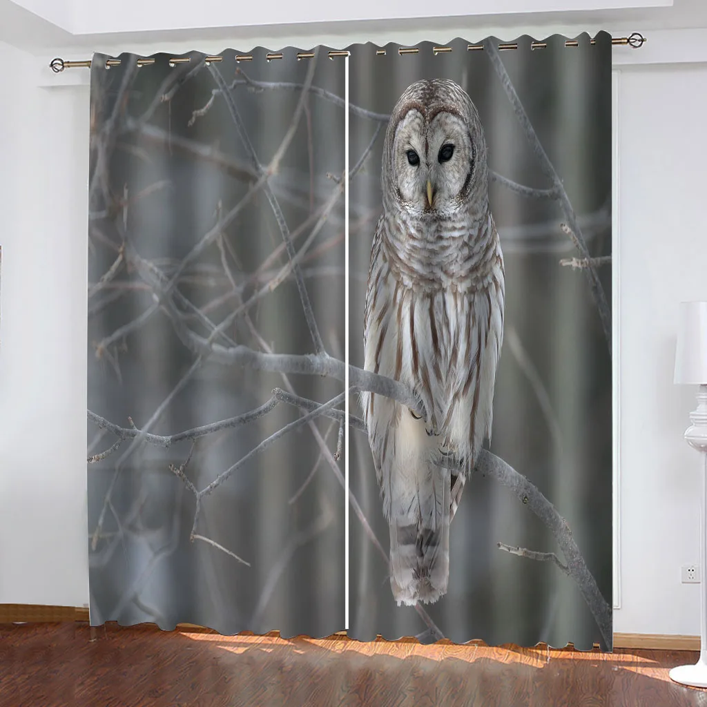 Customized Luxury Living Room Decoration Animal Owl 3D Cheap Modern Bedroom Winodw Blackout Curtains Set 2 Pieces Free Shiping